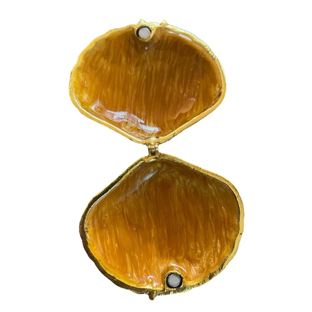 Clam Shell Rhinestone Trinket Box Crystals Painted Lacquer Magnetic Closure